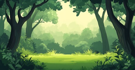 Cartoon vector-style landscape view of a forest