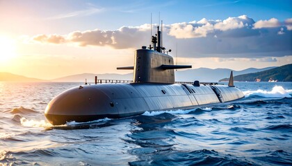 Submarine sunset ocean voyage.