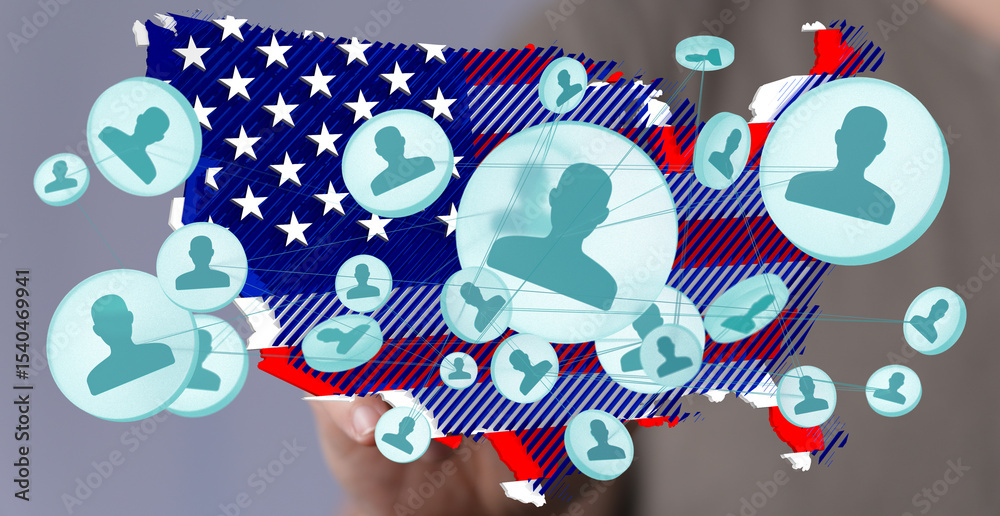 Poster visual representation of a connected us population. ideal for social media, networking, and census d