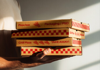 Pizza Box Mockup Held in Hand with Sunlight
