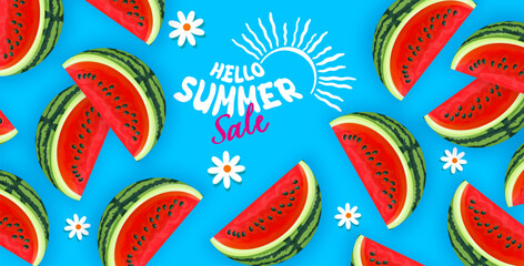 Illustration of watermelon slices with their characteristic red interior