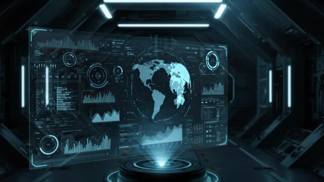 Futuristic Holographic Display Technology in Spaceship Interior for Science and Technology Concepts