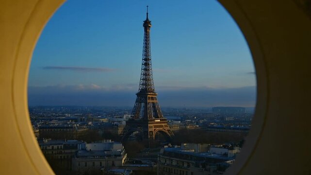 Paris Eiffel Tower View Through a Round Window A Stunning Cityscape