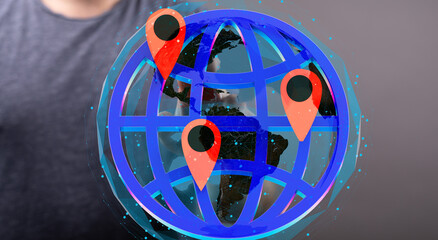 Worldwide connectivity, global reach, international business, location tracking.