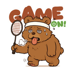 Game ON Bear while Play Badminton Design Clothing and Sticker