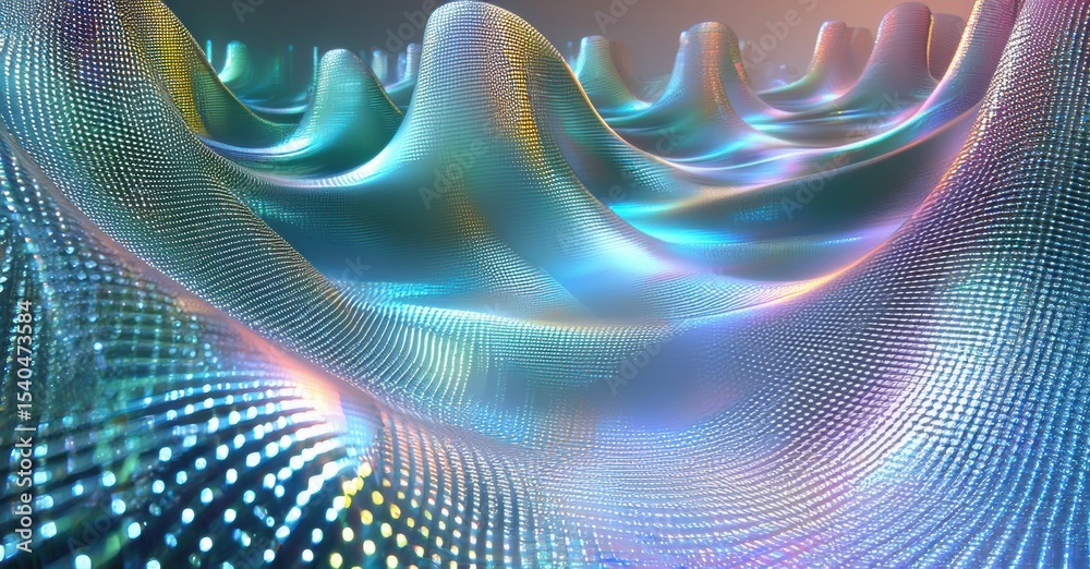 Poster abstract flowing lines, vibrant colors, digital art. light creates undulating shapes, futuristic lan