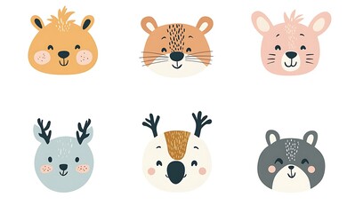 Fototapeta premium set of cute cartoon animal characters, teddy bear and lion and rabbit and unicorn and cat in clay style character with pastel color on white background