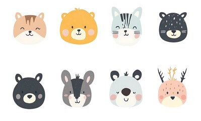 Fototapeta premium set of cute cartoon animal characters, teddy bear and lion and rabbit and unicorn and cat in clay style character with pastel color on white background