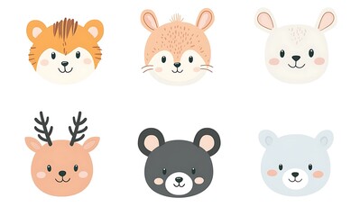 set of cute cartoon animal characters, teddy bear and lion and rabbit and unicorn and cat in clay style character with pastel color on white background