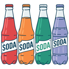 colorful carbonated beverages in labeled bottles isolated vector illustration on white background