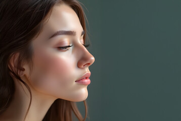 Elegant Woman's Profile Portrait with Natural Makeup