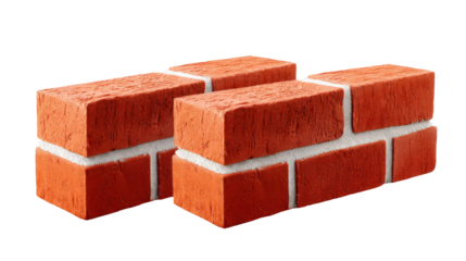 Red brick isolated on transparent background with white mortar isolated on transparent background