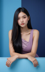 Elegant Portrait of a Young Asian Woman in a Studio