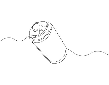 Canned soda continuous line. Continuous one line drawing of canned drink. Soda aluminum concept. Single line drawing
