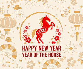 Celebrate Chinese New Year 2026, the Year of the Horse! Discover our vibrant template designs perfect for holiday illustrations, greeting cards, and festive banners