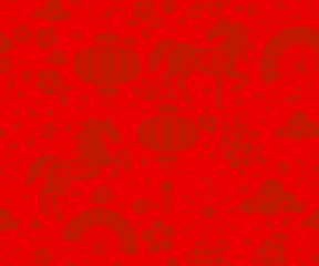 Seamless pattern happy chinese new year 2026 the horse zodiac sign with asian elements paper cut style on color background.