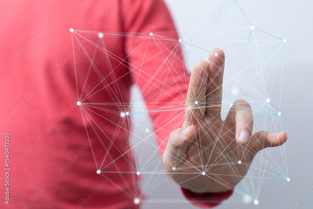 Poster Abstract image of a hand interacting with a digital network.  Perfect for tech, connection, and innovation concepts.