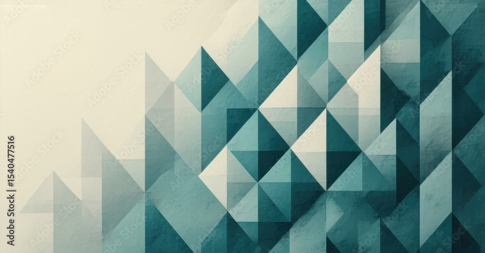 Poster Abstract geometric pattern. Triangles create textured background. Muted teal, gray tones dominate composition. Minimalist design.
