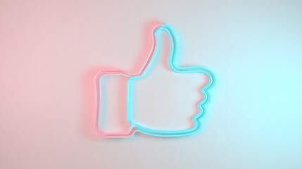 Neon thumbs up symbol on a light background
