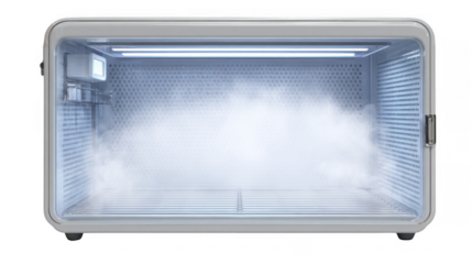 Featuring an empty modern neonatal incubator equipped with a humidifier, presenting a sterile and controlled environment ideal for caring for newborns in medical settings