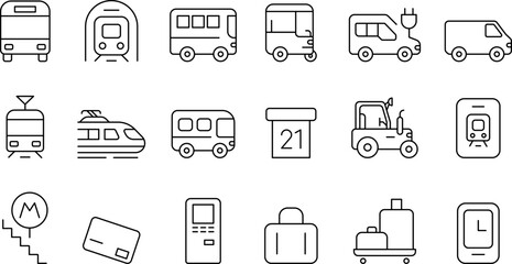 Public Service and Municipal Transport Line Icons Set — Thin Linear Vector Symbols of Travel and Transit