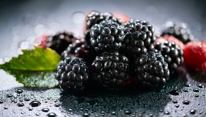 close up of ripe blackberries fresh juicy summer berries with water drops healthy organic dessert food ingredient for cakes pies vitamin snack for diet antioxidant rich fruit healthy eating