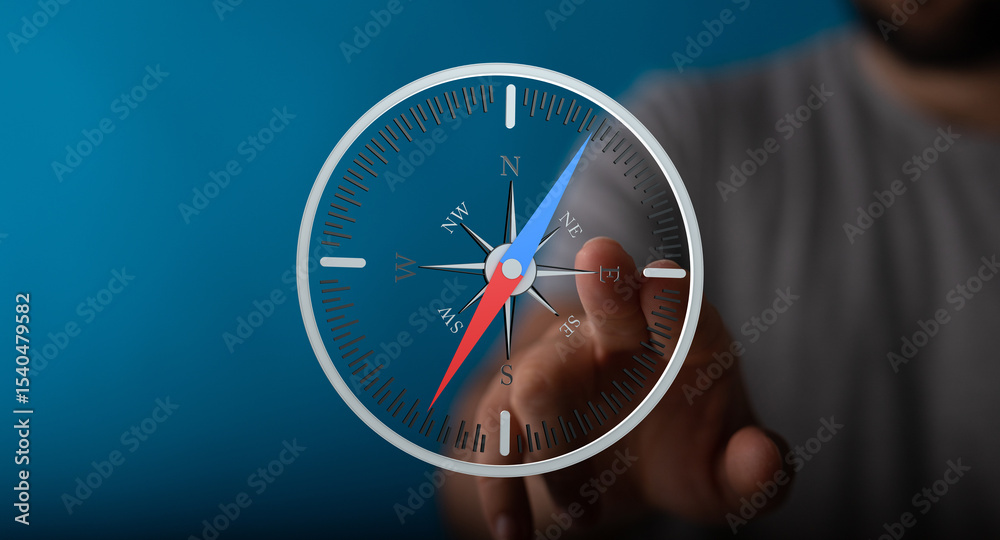 Poster modern compass technology. navigate easily. find your way.
