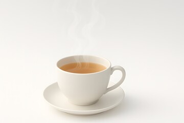 Fototapeta premium Hot Cup of Tea with Steam on a White Background for Relaxation