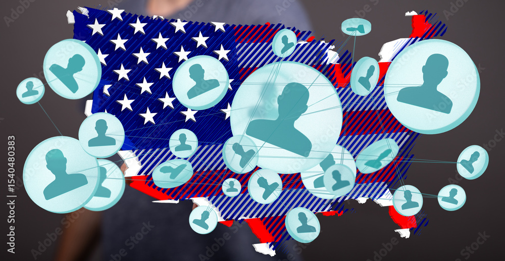 Aufkleber Visual representation of a nationwide network connecting individuals. Ideal for social media, communication, and networking concepts.