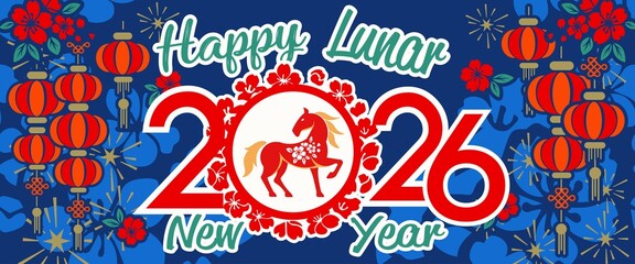 Happy Chinese New Year 2026, vector art and illustrations of Happy New Year 2026. for greeting card or banner. vector illustration