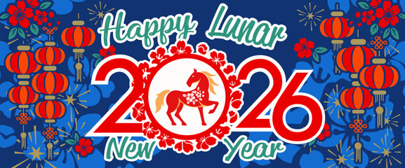 Happy Chinese New Year 2026, vector art and illustrations of Happy New Year 2026. for greeting card or banner. vector illustration