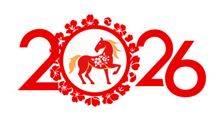 Chinese New Year 2026 Year of the Horse. Design template for festive illustrations, greeting cards and banners.
