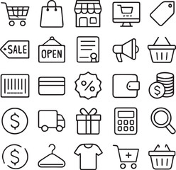 Shopping icon set line art vector illustration.