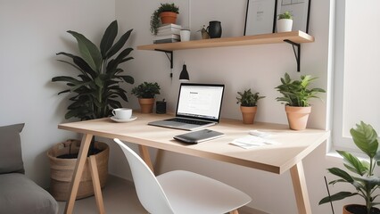 modern office interior with laptop