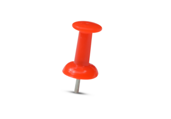 Close-up shot of a red push pin on a transparent surface