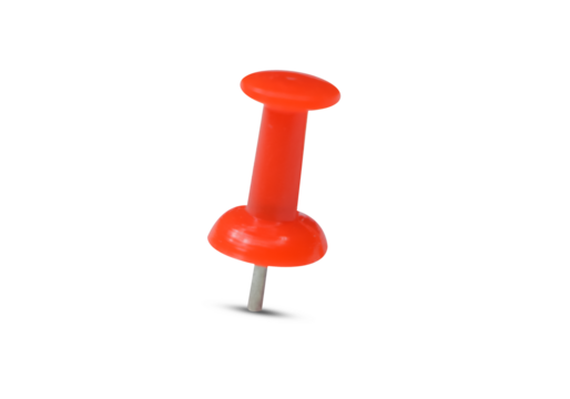 Close-up shot of a red push pin on a transparent surface