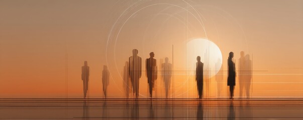 Silhouetted Figures at Sunset