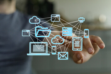 Image of interconnected devices showcasing cloud computing, data storage, and file sharing.