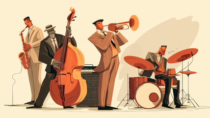 A stylized jazz band in concert