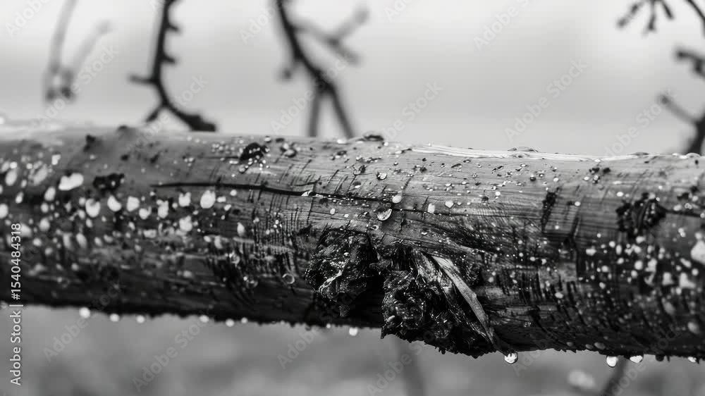 Poster A close-up view of a tree branch covered in water droplets