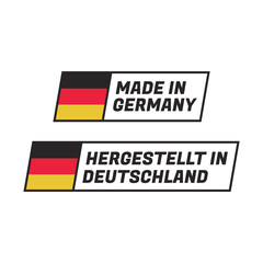 Set of Flat Labels “Made in Germany” and “Hergestellt in Deutschland” with German Flag