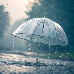 Transparent umbrella in heavy rain