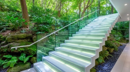 Modern Staircase Design with Nature View, Sustainable Architecture, Interior Design