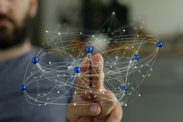 Visualizing complex data networks.  Modern technology and global connectivity.