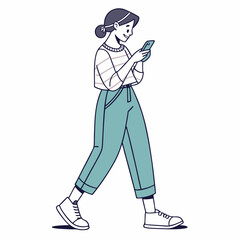 Young woman walking using smartphone mobile phone