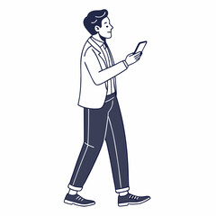 Professional man walking using smartphone transparent cutout