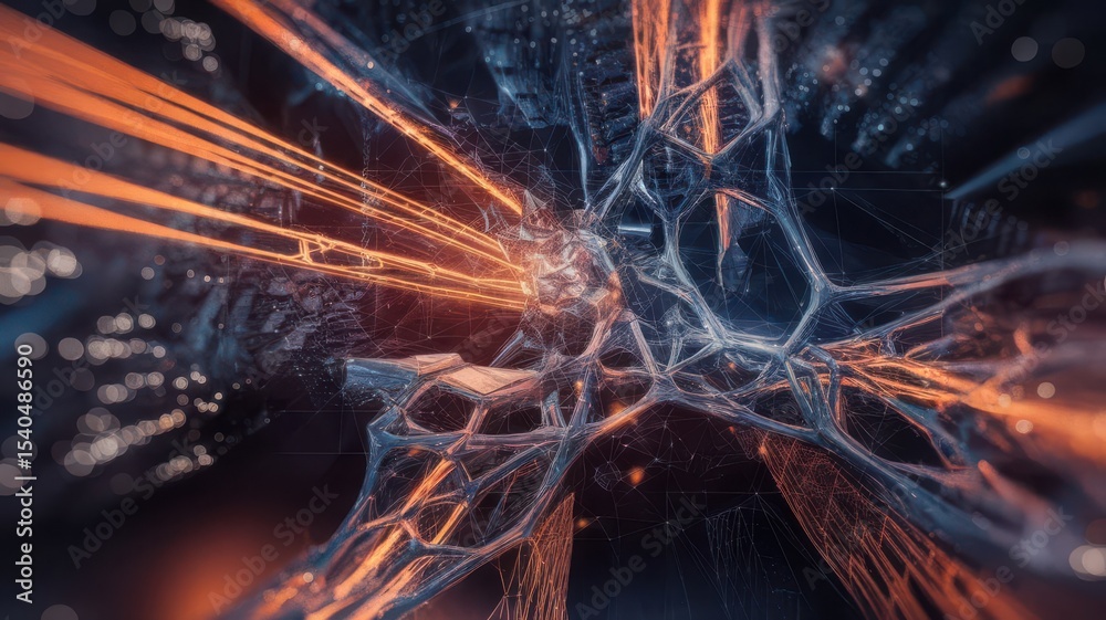 Poster abstract network visualization with interconnected glowing lines and nodes