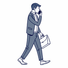 Professional businessman walking phone call briefcase