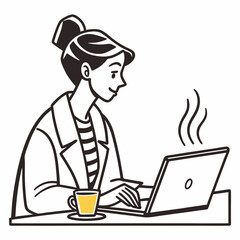 Woman working on laptop with coffee break illustration