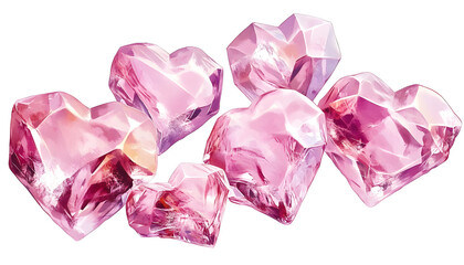 Fototapeta premium Sparkling pink crystal hearts, element set on white background